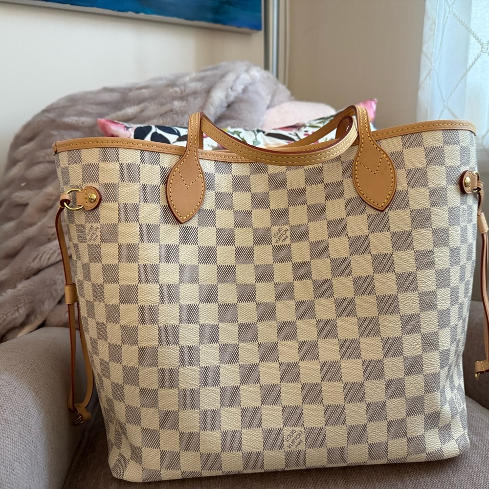 Louis Vuitton never full MM damier azur rose ballentine